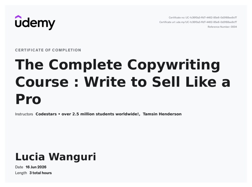 Copywriting certificate